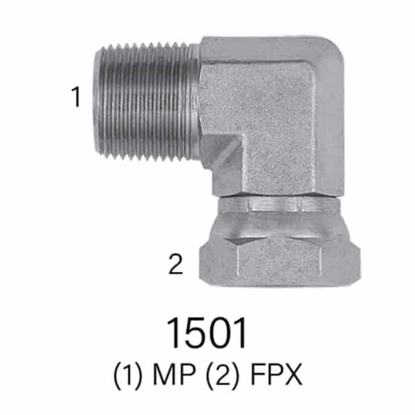 Hydraulic Adapter Series 1501 MPT to Swivel FPT – 90° Elbow #2(1/8') - #20(1.25")