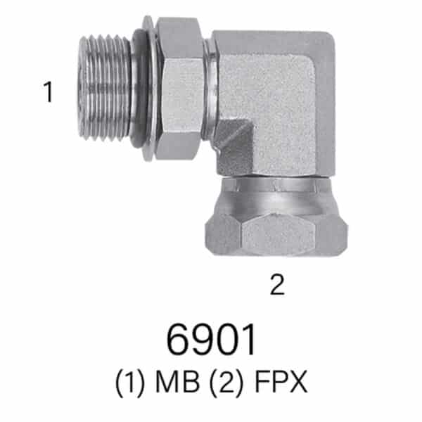 Series 6901 Hydraulic 90° Elbow, MB to FPX, Sizes #4 - #20