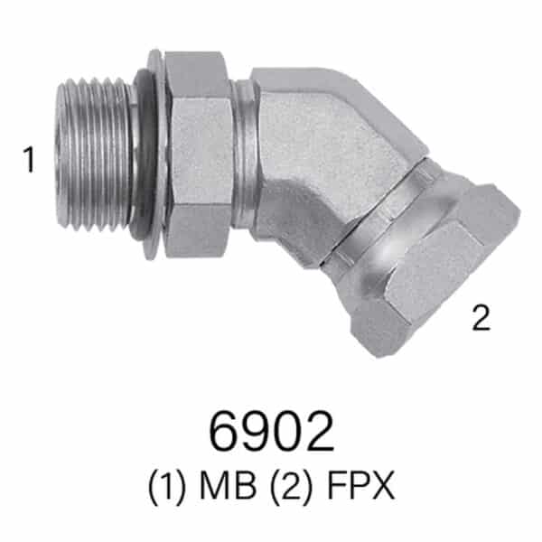 Series 6902 Hydraulic 45° Elbow, MB to FPX, Sizes #4 - #16