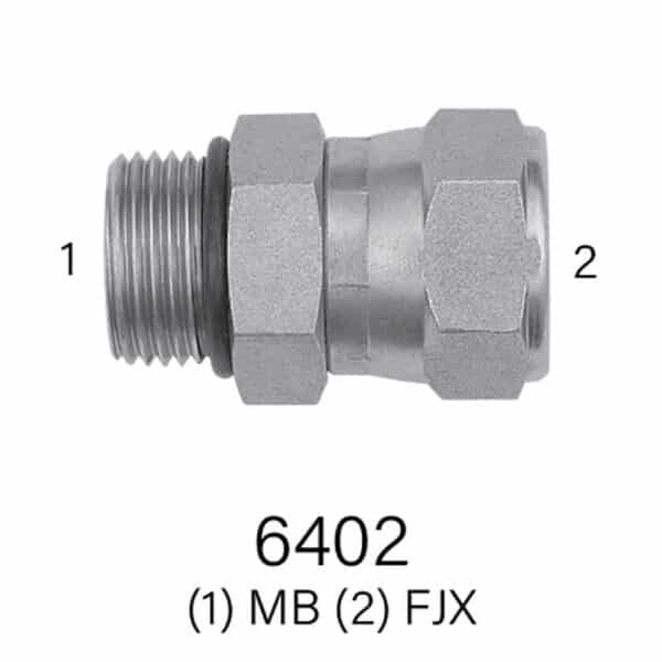 Series 6402 MB (O-Ring Boss) to FJX (Female JIC Swivel) Hydraulic Adapter, Sizes #4-#16