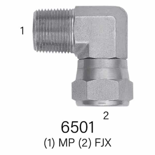 MPT to FJX (Female JIC Swivel) Hydraulic Adapter, Series 6501 90° Street Elbow, Sizes #4-#20