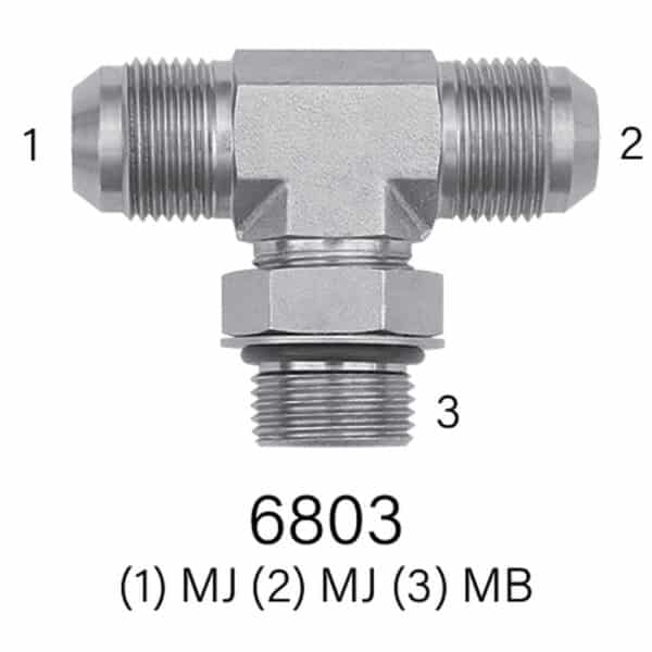 Hydraulic Tee, Series 6803, MJ to MJ to MB, Sizes #4 - #20