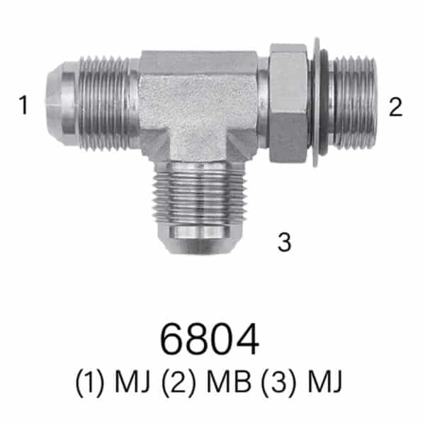 Hydraulic Tee Series 6804, MJIC to MB to MJIC, Sizes #4 - #20