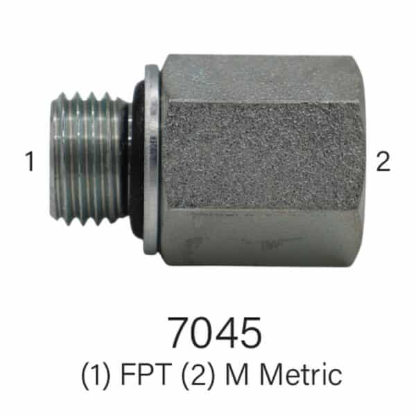 Series 7045 FPT to Metric Hydraulic Adapter - Size #4-#8 to 16mm-20mm