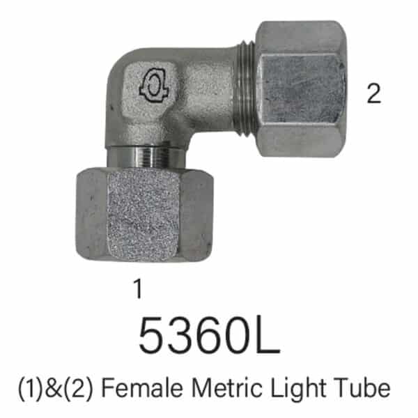 Series 5360 Female Metric Light Tube 90° Elbow Size 8mm-18mm