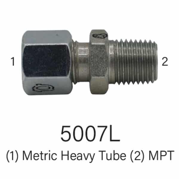 Series 5007L Metric Heavy Tube to NPT Hydraulic Adapter, Size 8mm-18mm to #4-#8