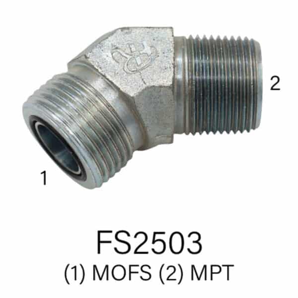 Series FS2503 Hydraulic Adapter MOFS to MPT 45° Elbow, Sizes #6 - #12