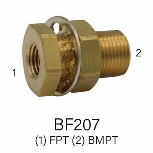 Series BF207 Brass Bulkhead FPT to MPT, Size #2 - #12