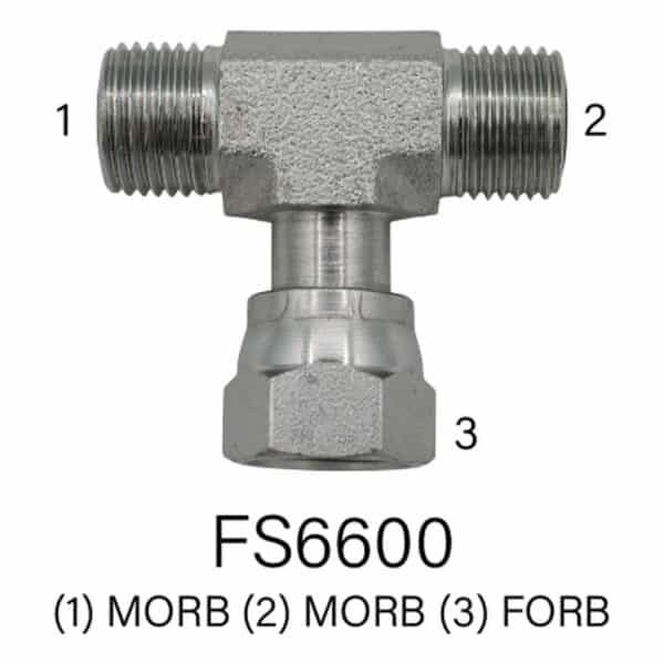 Series FS6600 Hydraulic Tee, MOFS to MOFS to FOFS, Sizes #4 - #12