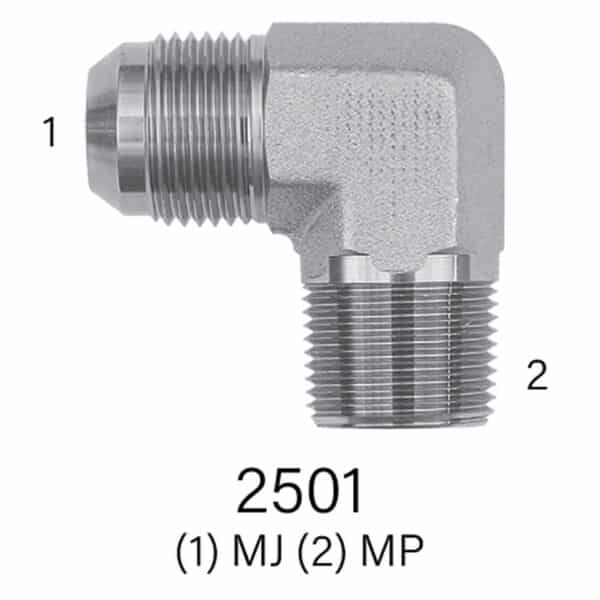 Hydraulic Fitting Series 2501 MJIC to MPT 90° Elbow, Sizes #4 - #20