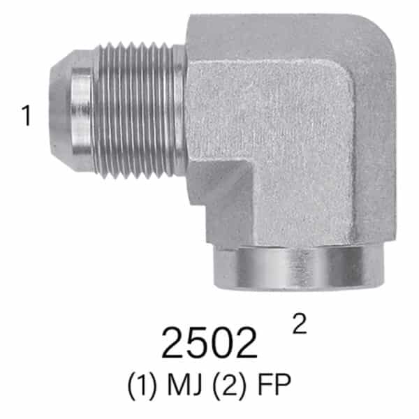 Hydraulic Fitting Series 2502 MJIC to FPT 90° Elbow, Sizes #4 - #20