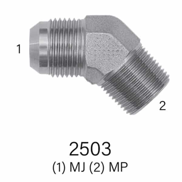 Hydraulic Fitting Series 2503 MJIC to MPT 45° Elbow, Sizes #4 - #16