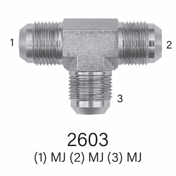 Hydraulic Tee Fitting Series 2603 MJIC to MJIC to MJIC, Sizes #4 - #16