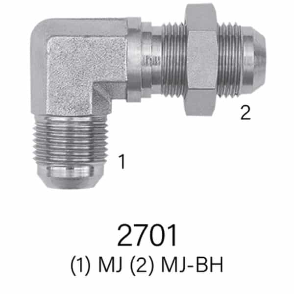 Hydraulic Bulkhead Fitting Series 2701 MJIC to MJIC-BH 90° Elbow Sizes #4 - #16