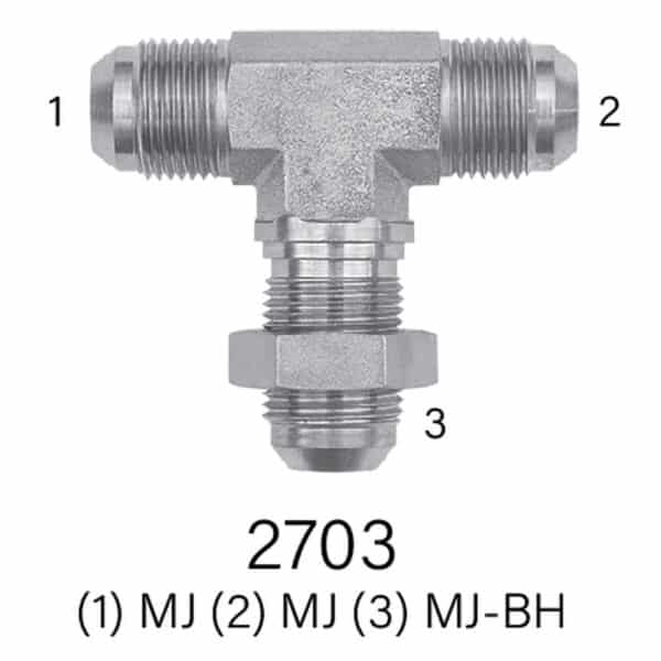 Hydraulic Bulkhead Tee Fitting Series 2703 JIC to JIC to JIC-BH Sizes #4 - #16