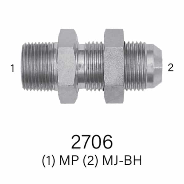 Hydraulic Bulkhead Fitting Series 2706 MPT to MJIC-BH Sizes #6 - #16