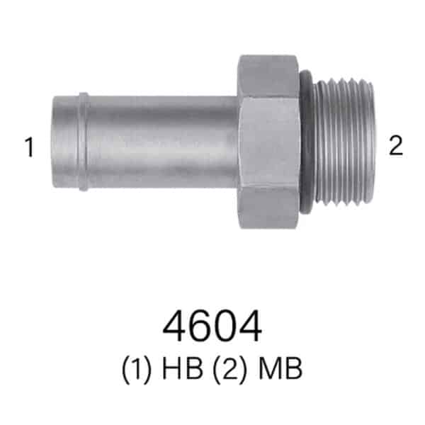 Series 4604 Hydraulic Adapters HB (Hose Barb) to MB (O-Ring Boss) Size #4 - #16