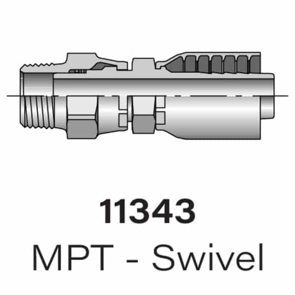 Heavy Duty Series 11343 MPT Swivel to Hose Crimp-On Hydraulic Fitting - Sizes #2-#16