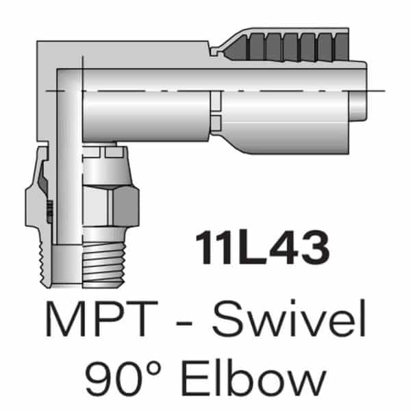 Heavy Duty Series 11L43 MPT Swivel to Crimp-On Hose 90° Elbow Hydraulic Fitting - Sizes #4-#12