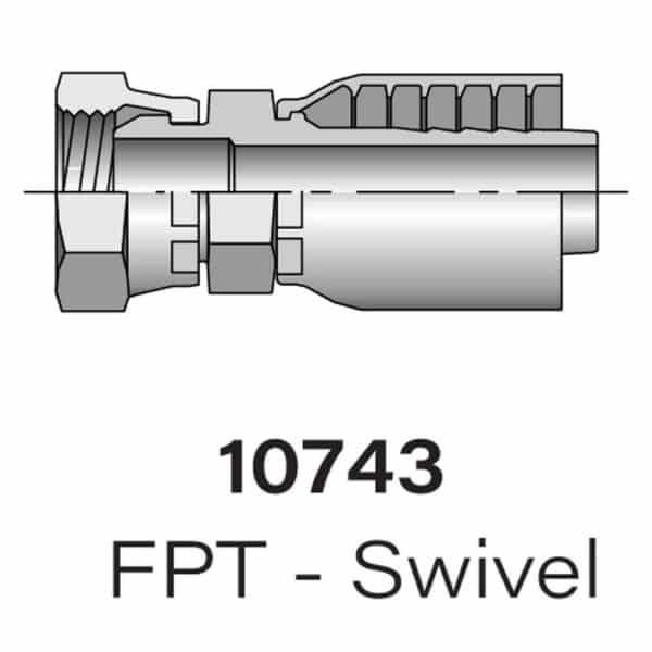 Heavy Duty Parker Series 10743 FPT Swivel to Hydraulic Hose Fitting - Sizes #2-#20