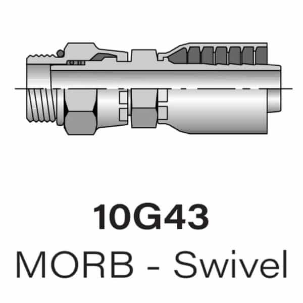 Heavy Duty Parker Series 10G43 MORB Swivel to Hydraulic Fitting - Sizes #4-#12