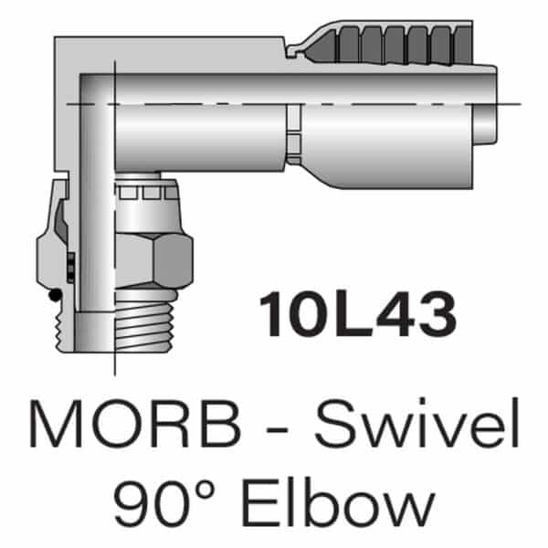 Heavy Duty Parker Series 10L43 MORB Swivel to Hydraulic Hose - Sizes #6-#10