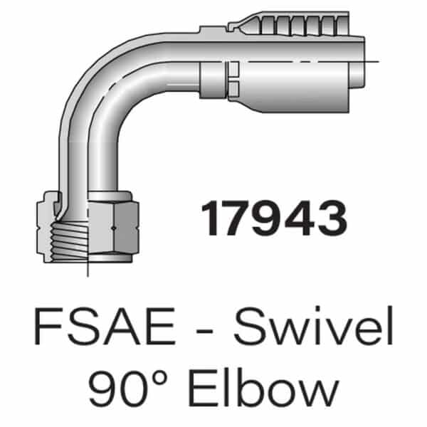 Heavy Duty Parker Series 17943 #6 FSAE Swivel to Hydraulic Hose 90° Elbow