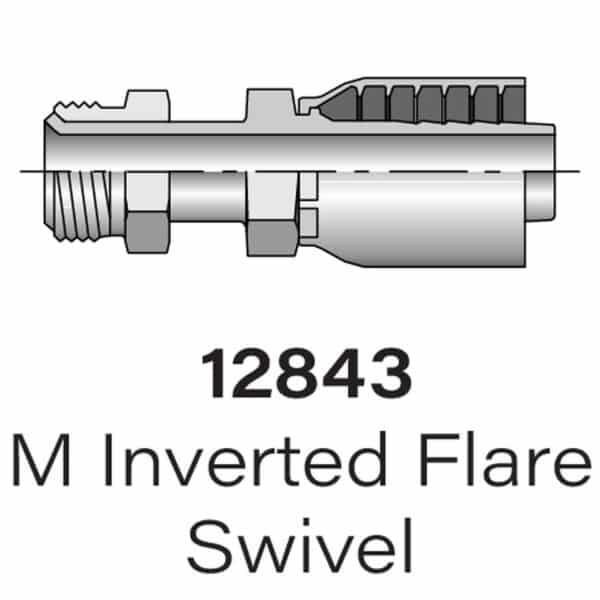 Parker Series 12843 Male Inverted Flare Swivel Hydraulic Fitting, Size #4-#10