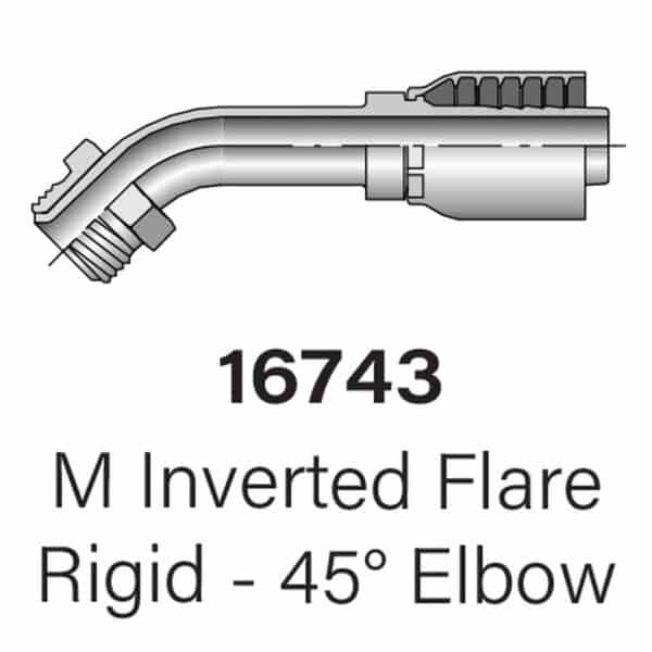 Parker Series 16743 M Inverted Flare 45° Elbow Hydraulic Fitting, Size #4-#8