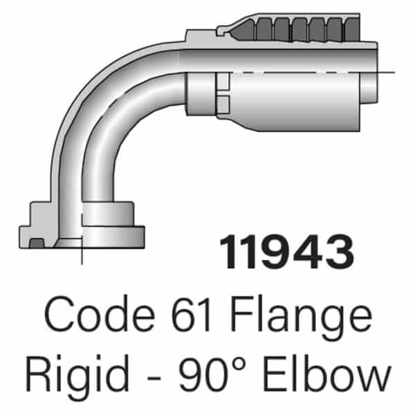 Parker Series 11943 Code 61 Flange 90° Elbow Hydraulic Fitting, Sizes #10-#24