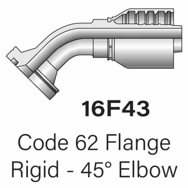 Parker Series 16F43 Code 62 Flange 45° Elbow Hydraulic Fitting, Size #12-#20