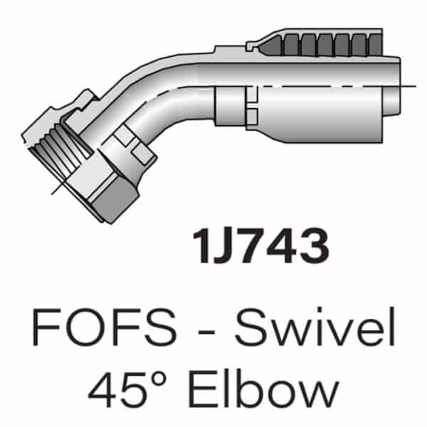 Parker Series 1J743 FOFS Swivel 45° Elbow, Sizes #4-#16