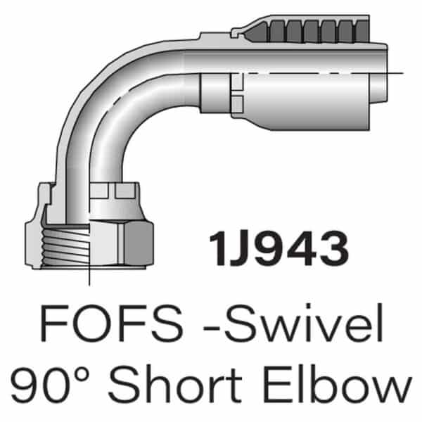 Parker Series 1J943 FOFS Swivel 90° Short Elbow, Sizes #4-#20