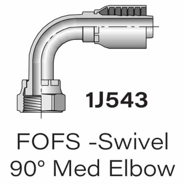 Parker Series 1J543 FOFS Swivel 90° Medium Elbow, Sizes #4-#8