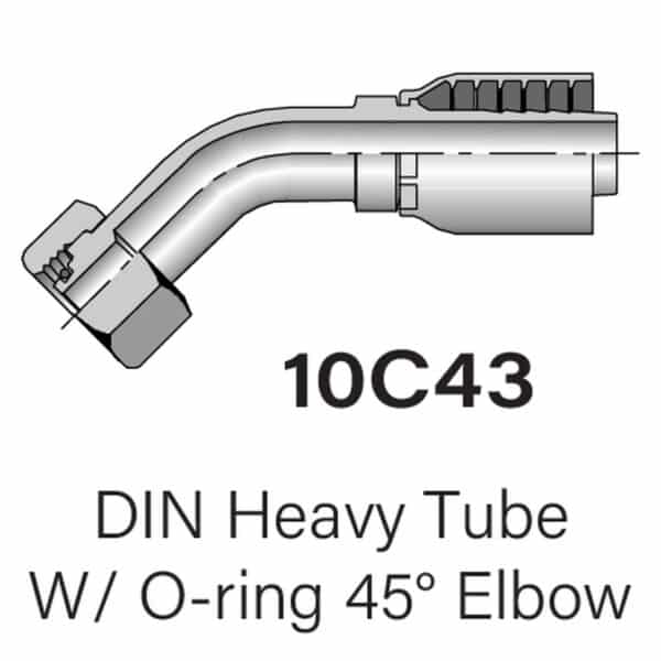 Parker Series 10C43 Metric DIN Heavy Tube with O-ring 45° Elbow, Size 8mm - 20mm