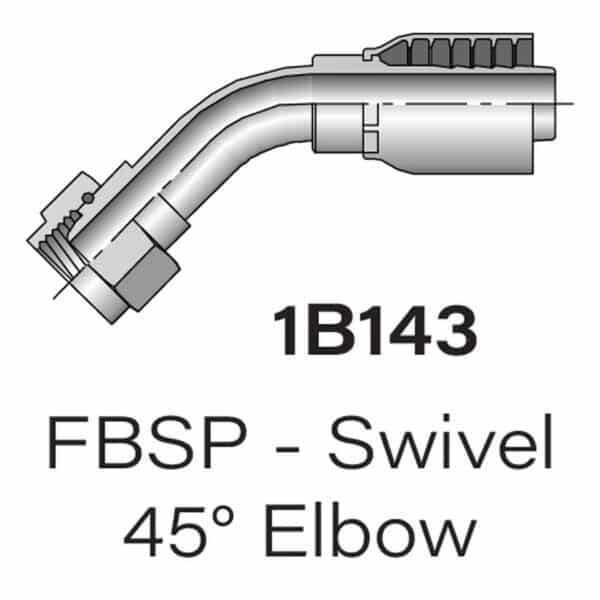 Parker Series 1B143 Female BSP Swivel 45° Elbow, Size #4-#12