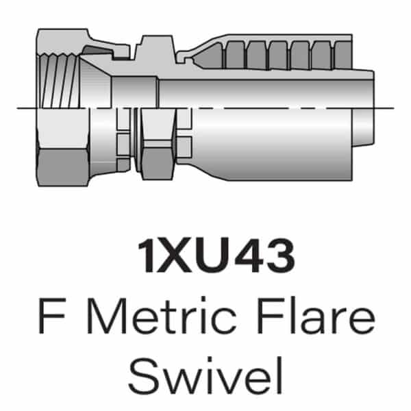 Parker Series 1XU43 Female Metric Flare Swivel, Sizes #10-#20