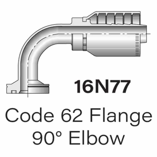 Parker Series 16N77 Code 62 Flange 90° Elbow, Size #12-#20