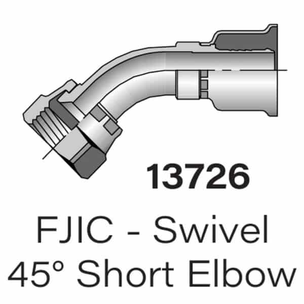 Parker Series 13726 FJIC 45° Short Elbow, Size #6-#8