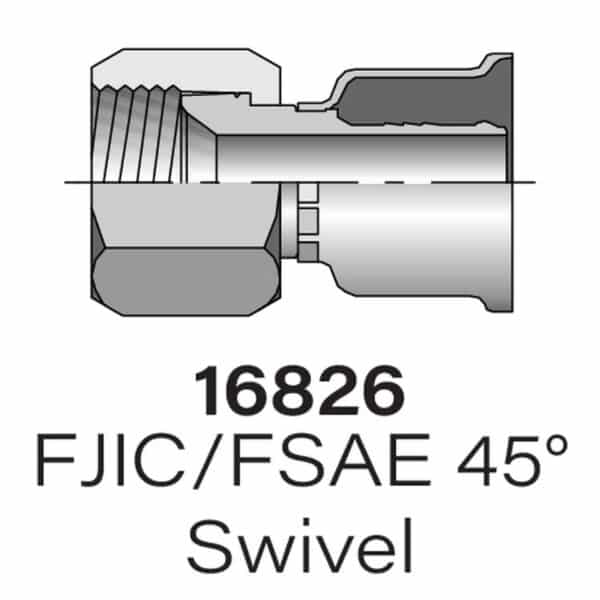 Parker Series 16826 FJIC/FSAE 45° Flare Swivel, Size #8-#12